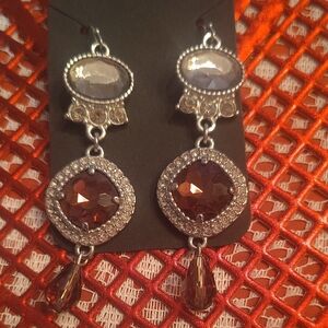Lia Sophia Silver and Brown Crystal Earrings